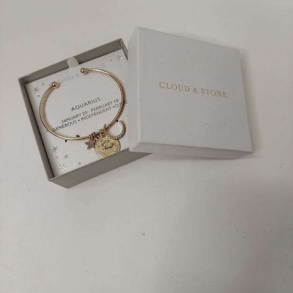 Jewelry - Cloud & Stone Aquarius Constellation Zodiac Sign Open Bangle Bracelet Gold Tone